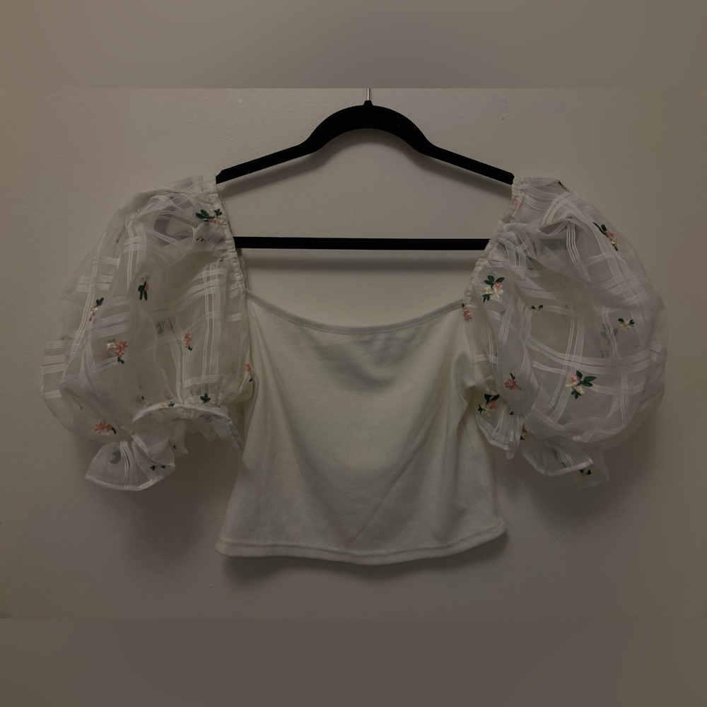 floral puff sleeve crop tee , coquette, fairy